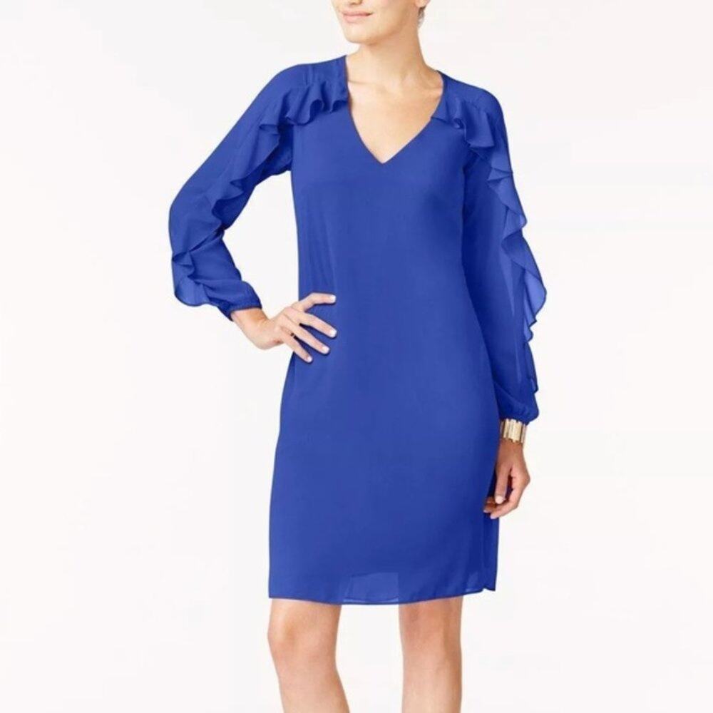 NWT Thalia Sodi Ruffled Illusion Shift Dress Navy Blue XS